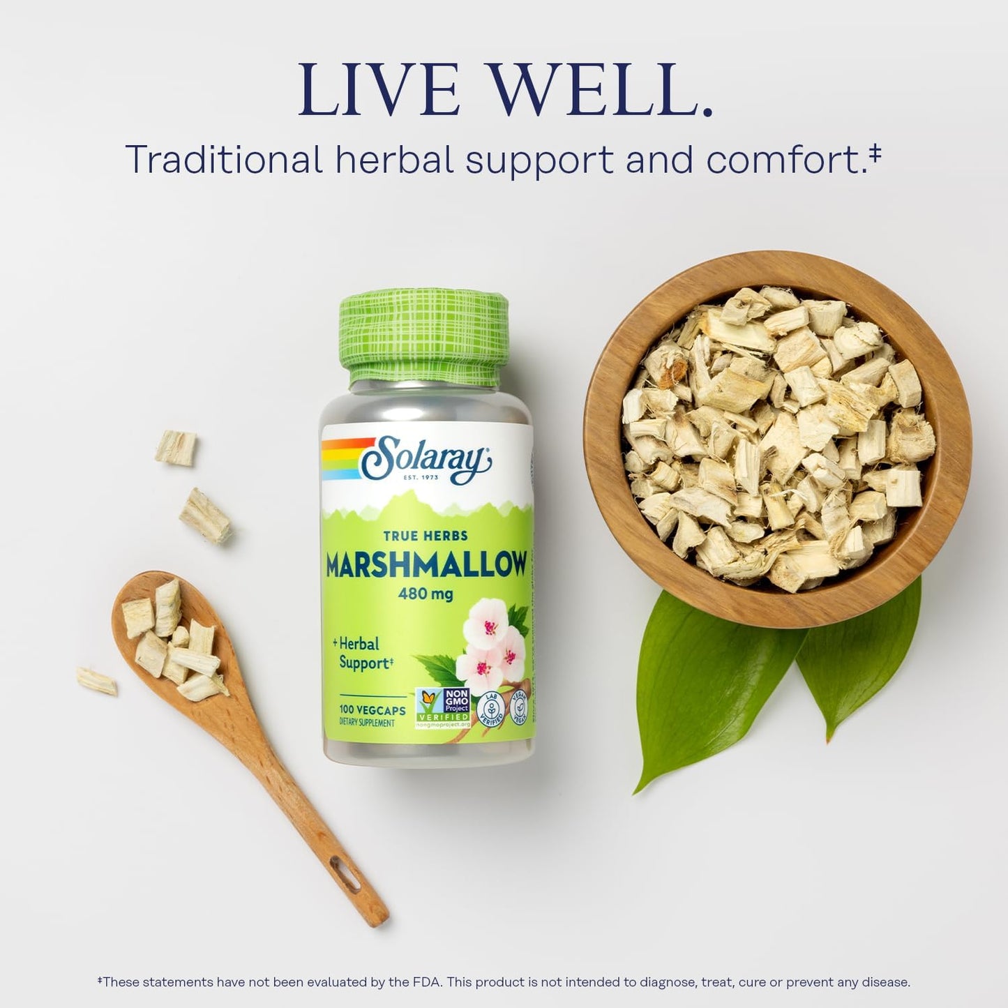 Organic Marshmallow Root Capsules - 480mg Herbal Supplement for Digestive Health - High Fiber, Vegan, Non-GMO, Lab Tested - 100 VegCaps, 100 Servings