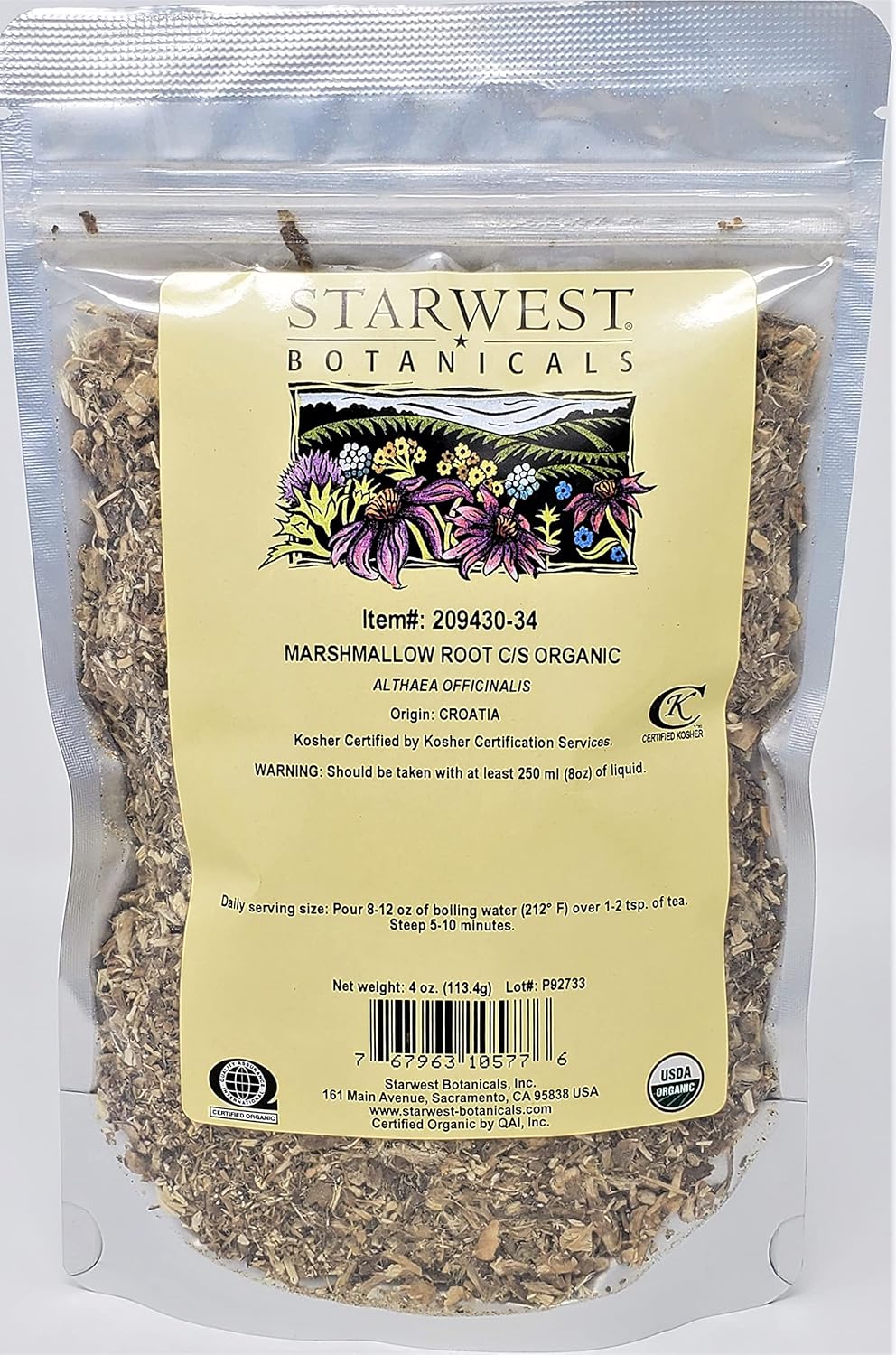 Organic Marshmallow Root Cut and Sifted - 4 Ounce by Starwest Botanicals