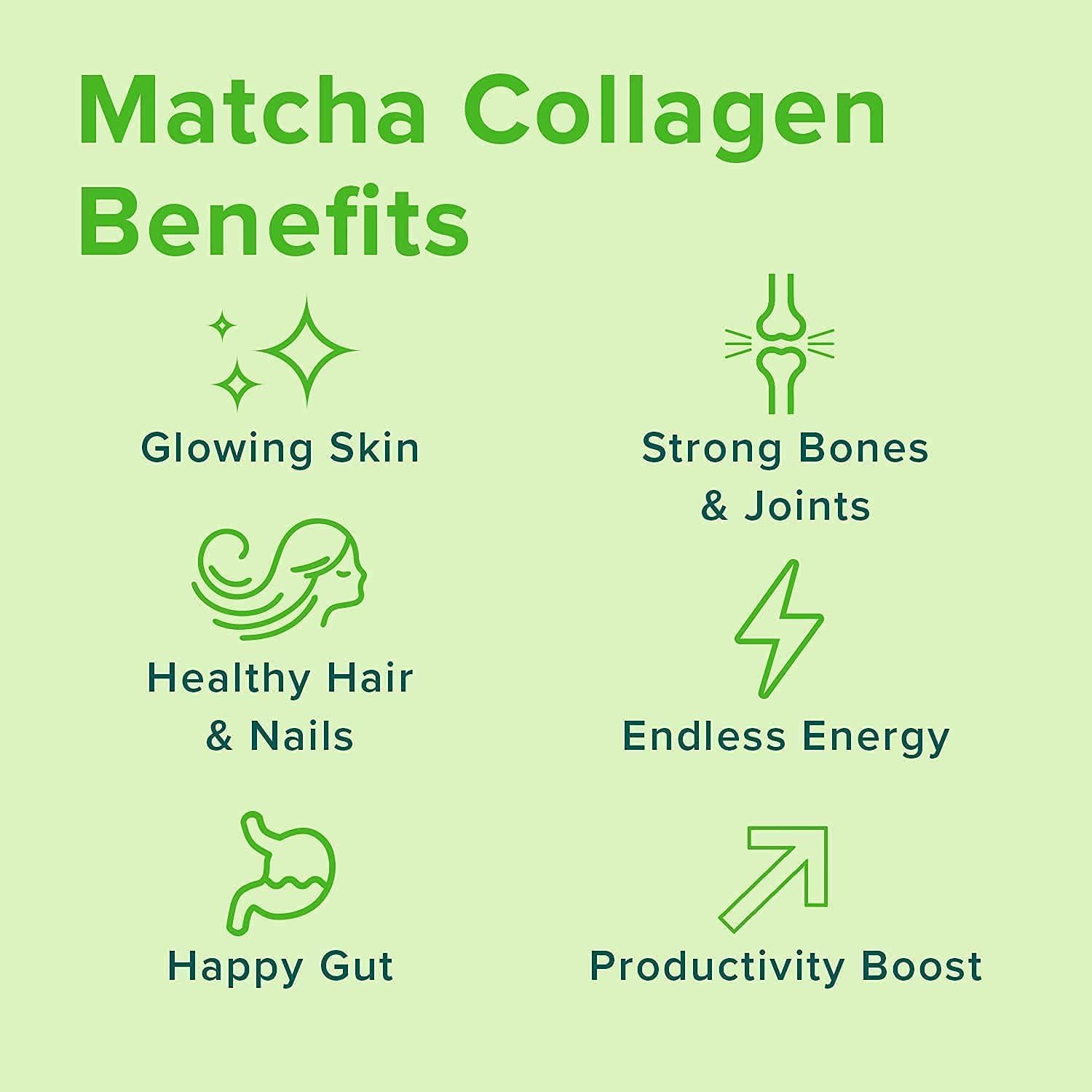 Organic Matcha Collagen Peptides Powder with Cordyceps - Boost Energy, Immunity, & Gut Health - 10.62 oz