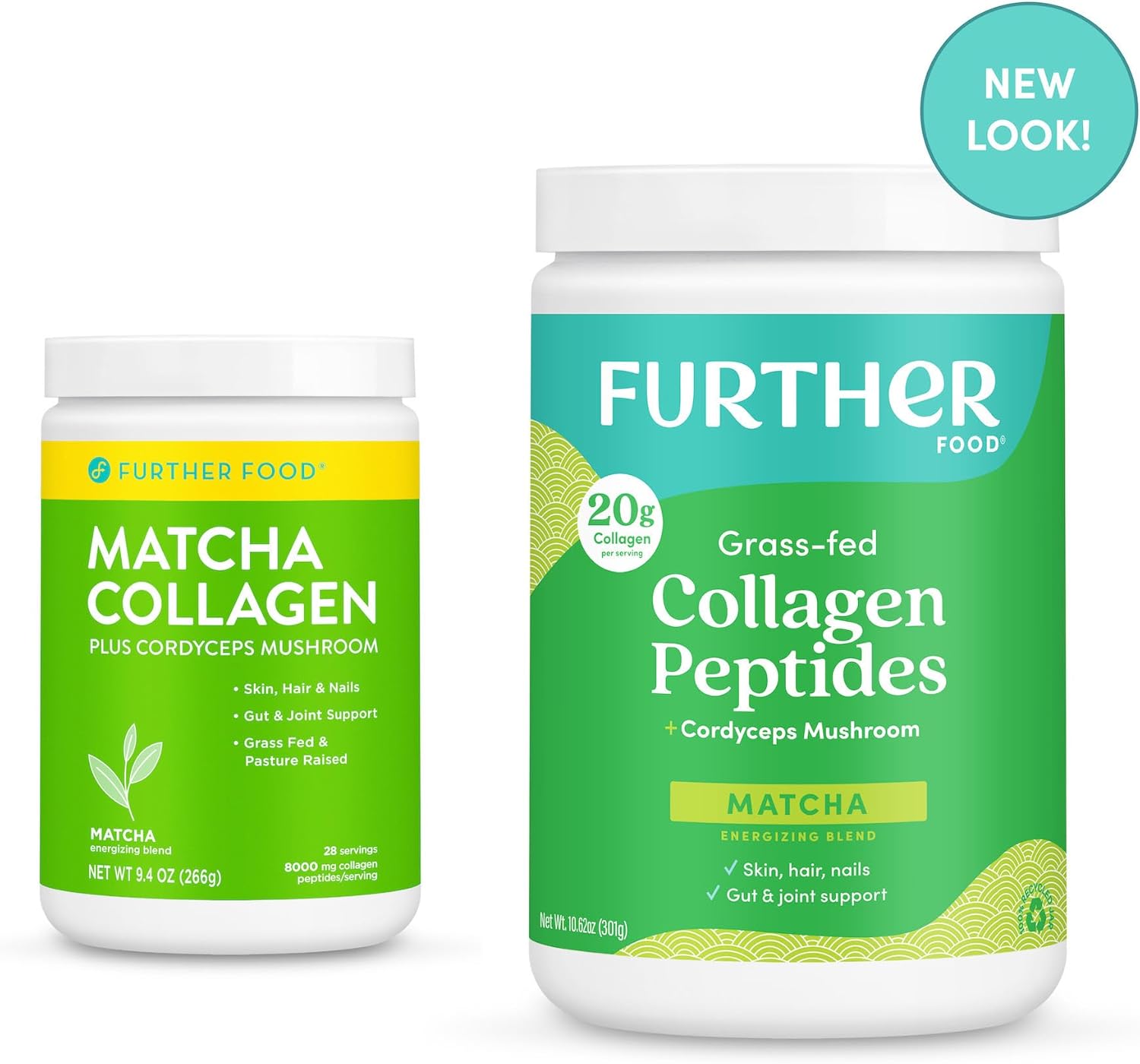 Organic Matcha Collagen Peptides Powder with Cordyceps - Boost Energy, Immunity, & Gut Health - 10.62 oz