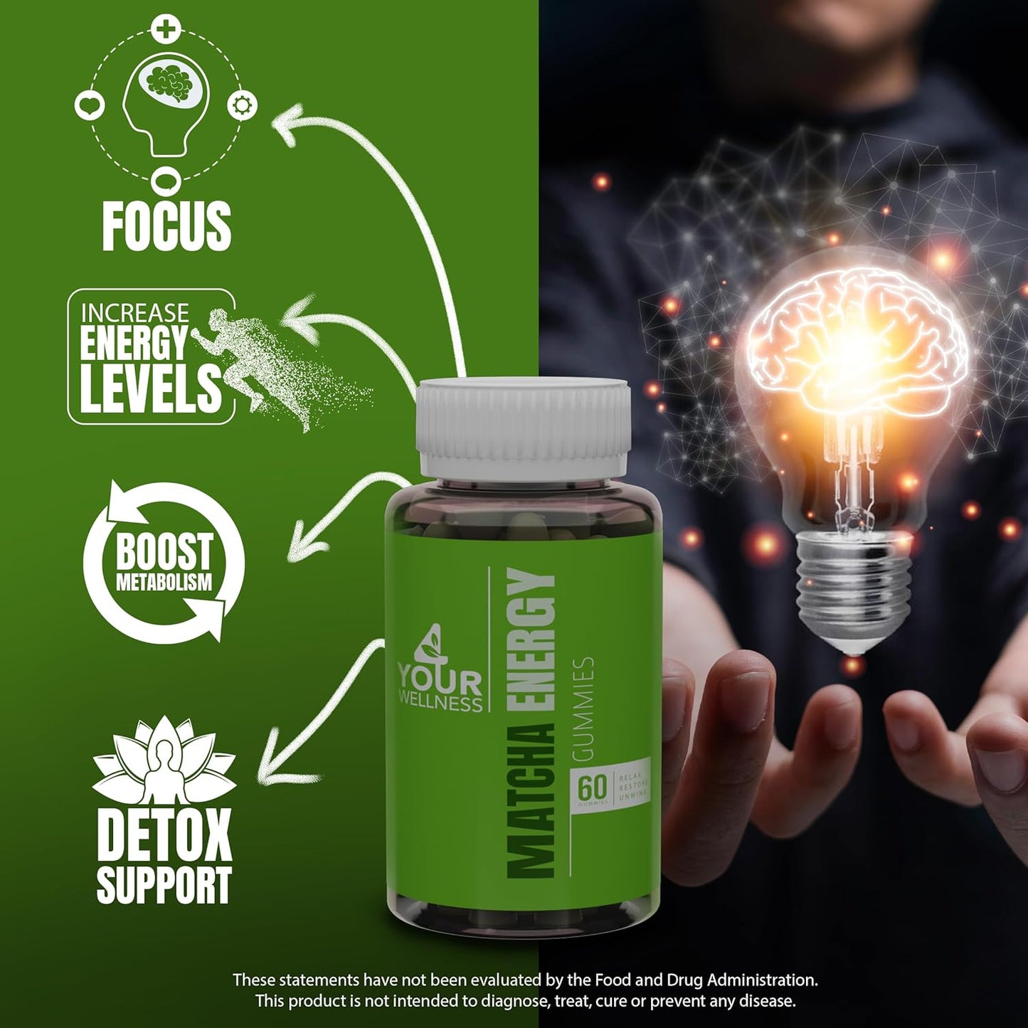 Organic Matcha Green Tea Energy Gummies with Vitamin B12, B3, and CoQ10 - Vegan, Gluten-Free, Non-GMO, Kosher - Natural Energy Boost (60 Count) - BoostGo Australia