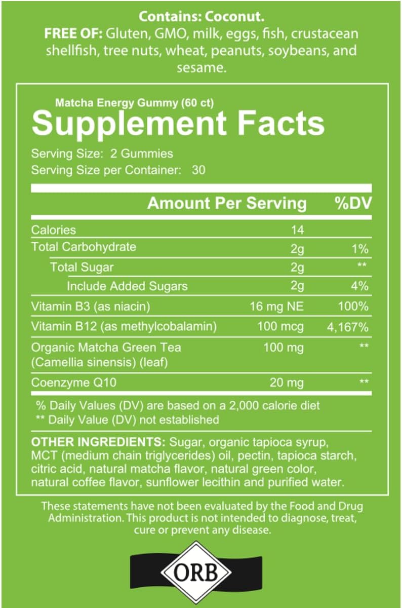 Organic Matcha Green Tea Energy Gummies with Vitamin B12, B3, and CoQ10 - Vegan, Gluten-Free, Non-GMO, Kosher - Natural Energy Boost (60 Count) - BoostGo Australia
