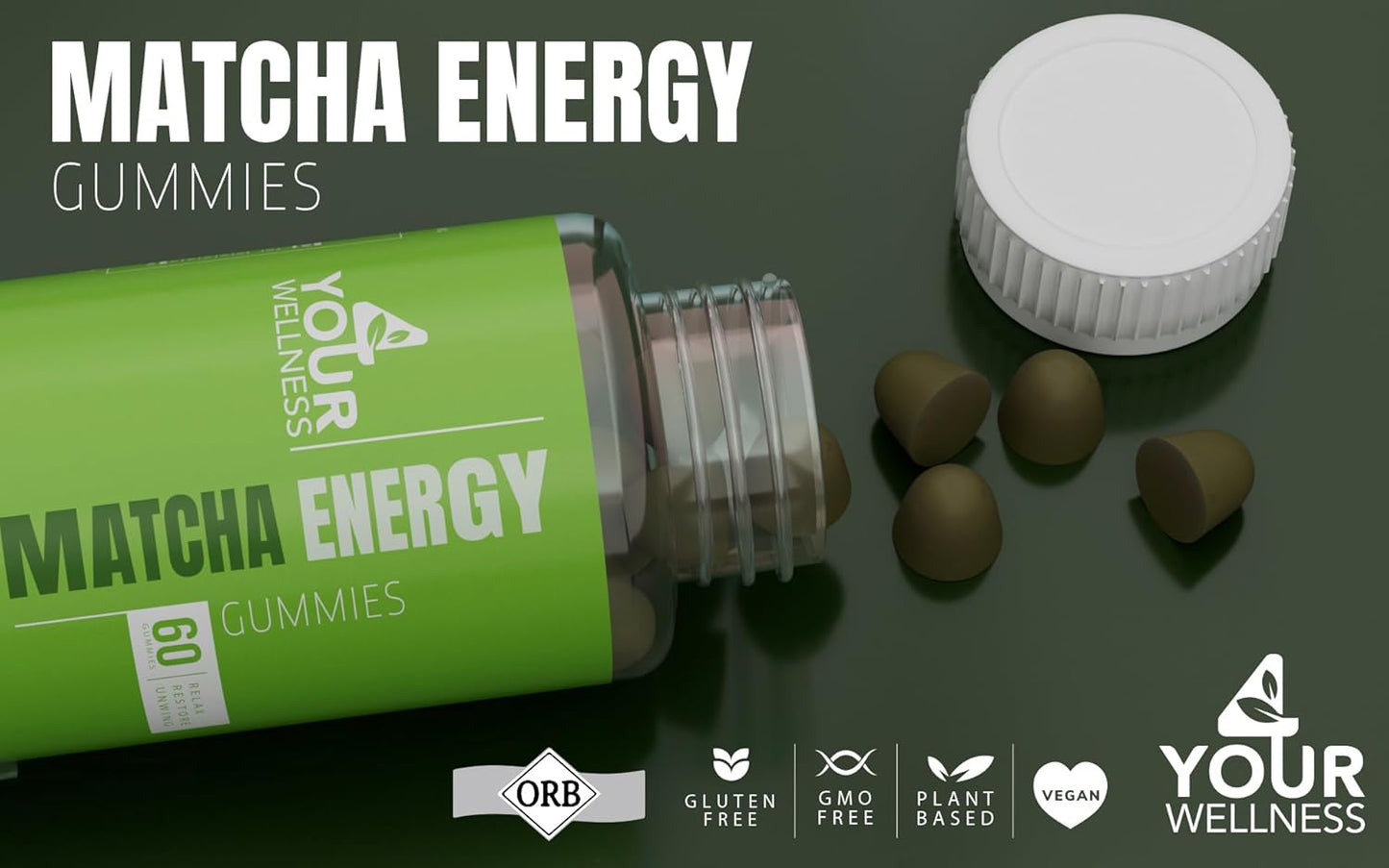 Organic Matcha Green Tea Energy Gummies with Vitamin B12, B3, and CoQ10 - Vegan, Gluten-Free, Non-GMO, Kosher - Natural Energy Boost (60 Count) - BoostGo Australia
