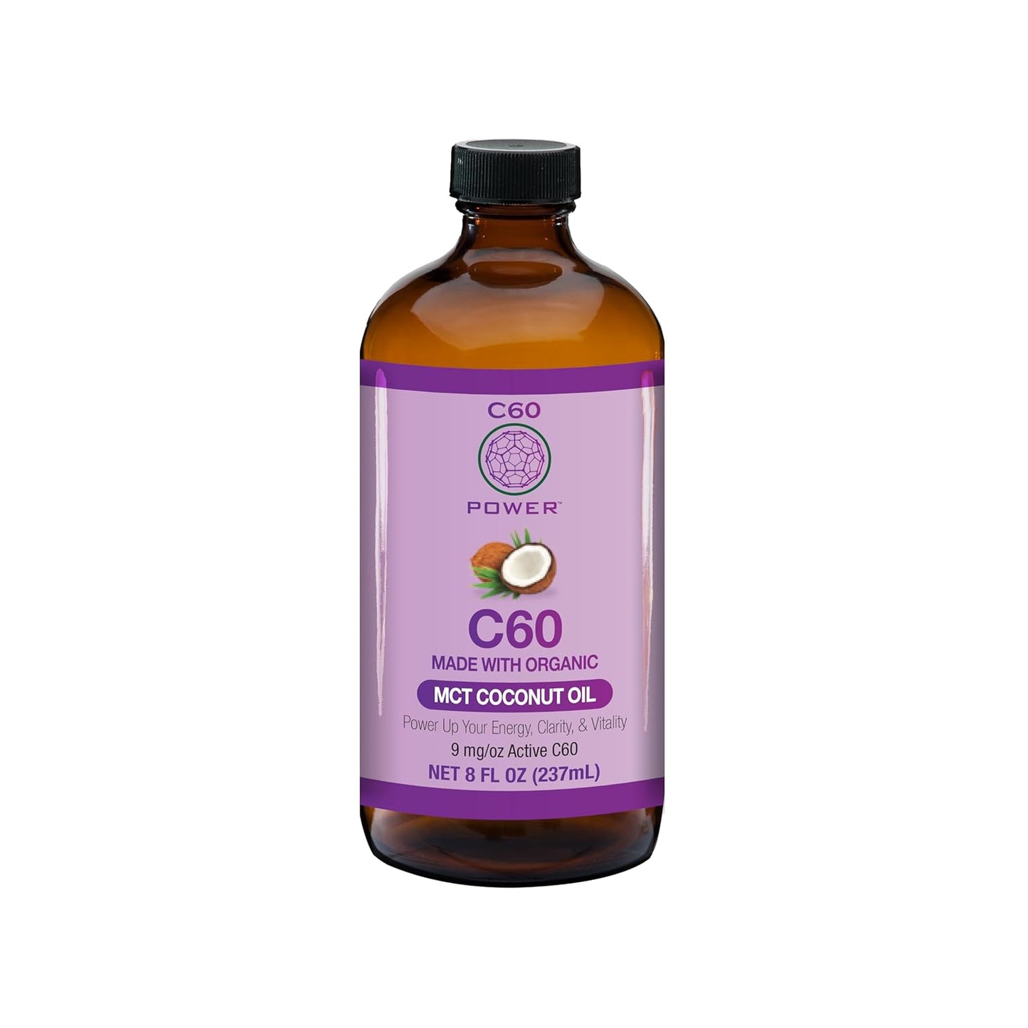 Organic MCT Coconut Oil with C60 - 8 oz for Optimal Mitochondrial Function and Reduced Oxidative Stress