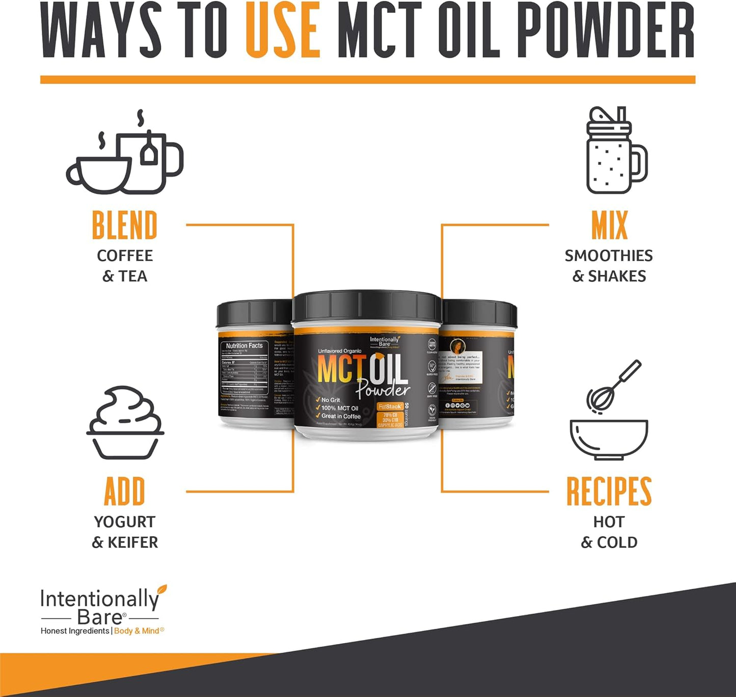 Organic MCT Oil Powder - Zero Net Carbs, No Grit, Vegan Creamer for Coffee & Smoothies - 70% C8 & 30% C10 - Unflavored