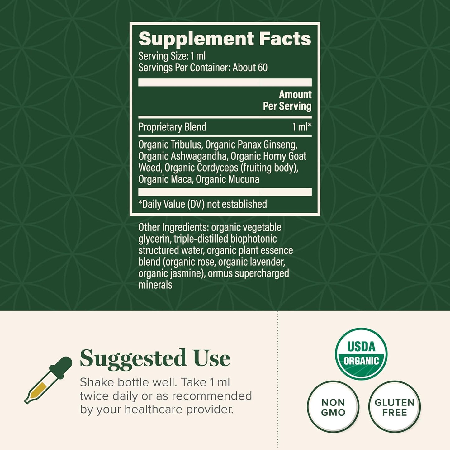 Organic Men's Hormone Support Liquid Supplement with Tribulus Terrestris - 2 Fl Oz by Global Healing Center