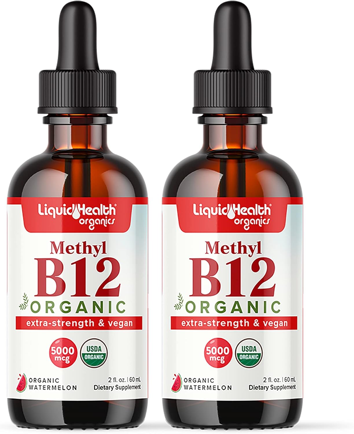 Organic Methyl Vitamin B12 Liquid Drops with Tart Cherry Juice - Energy Boost, Immune Support, Memory & Concentration - Vegan, Sugar Free, Non-GMO - 2 Pack