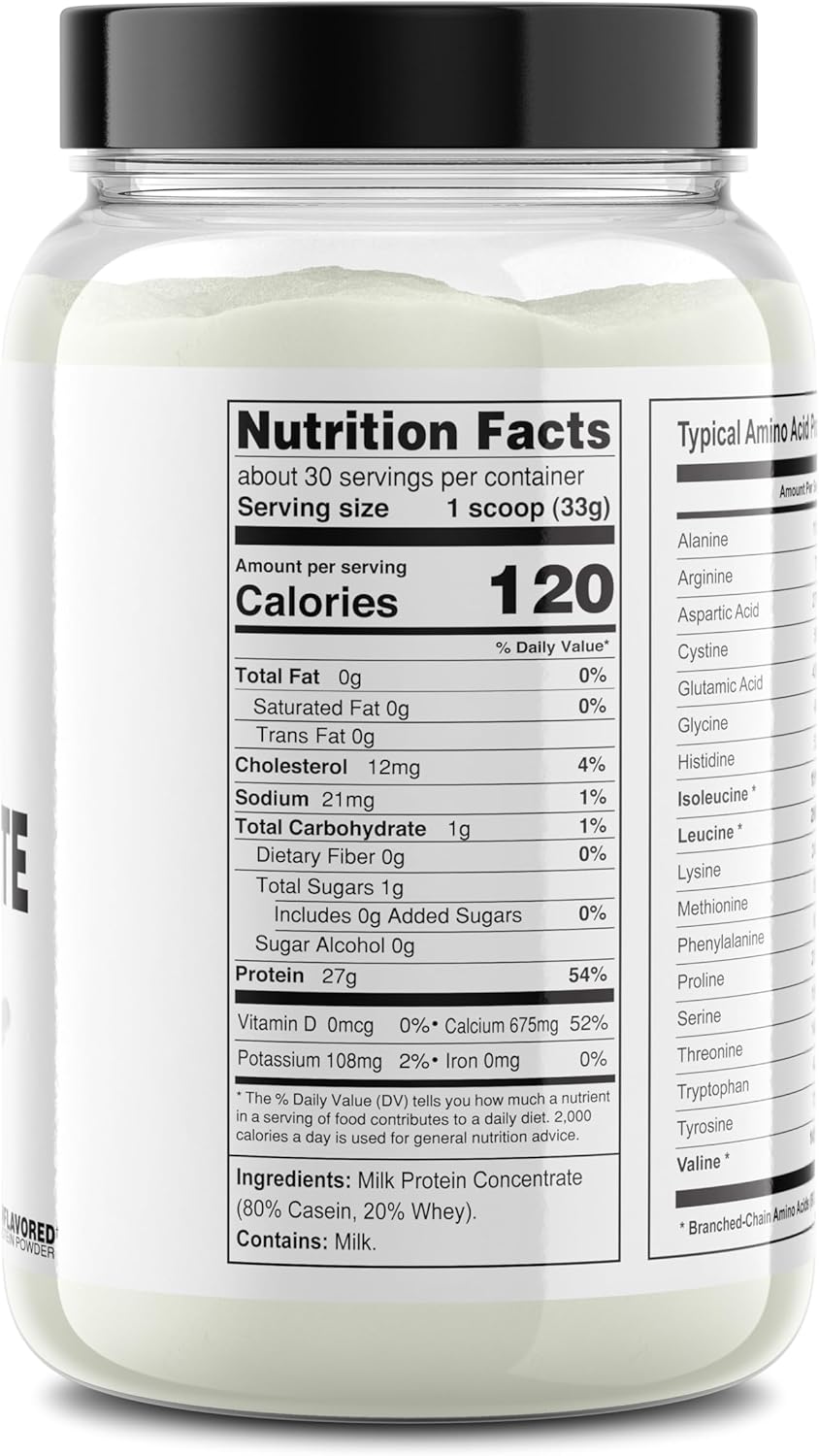 Organic Milk Protein Powder with 80% Casein and 20% Whey - Hormone Free, No Sugar Added (2.2lb, Unflavored)
