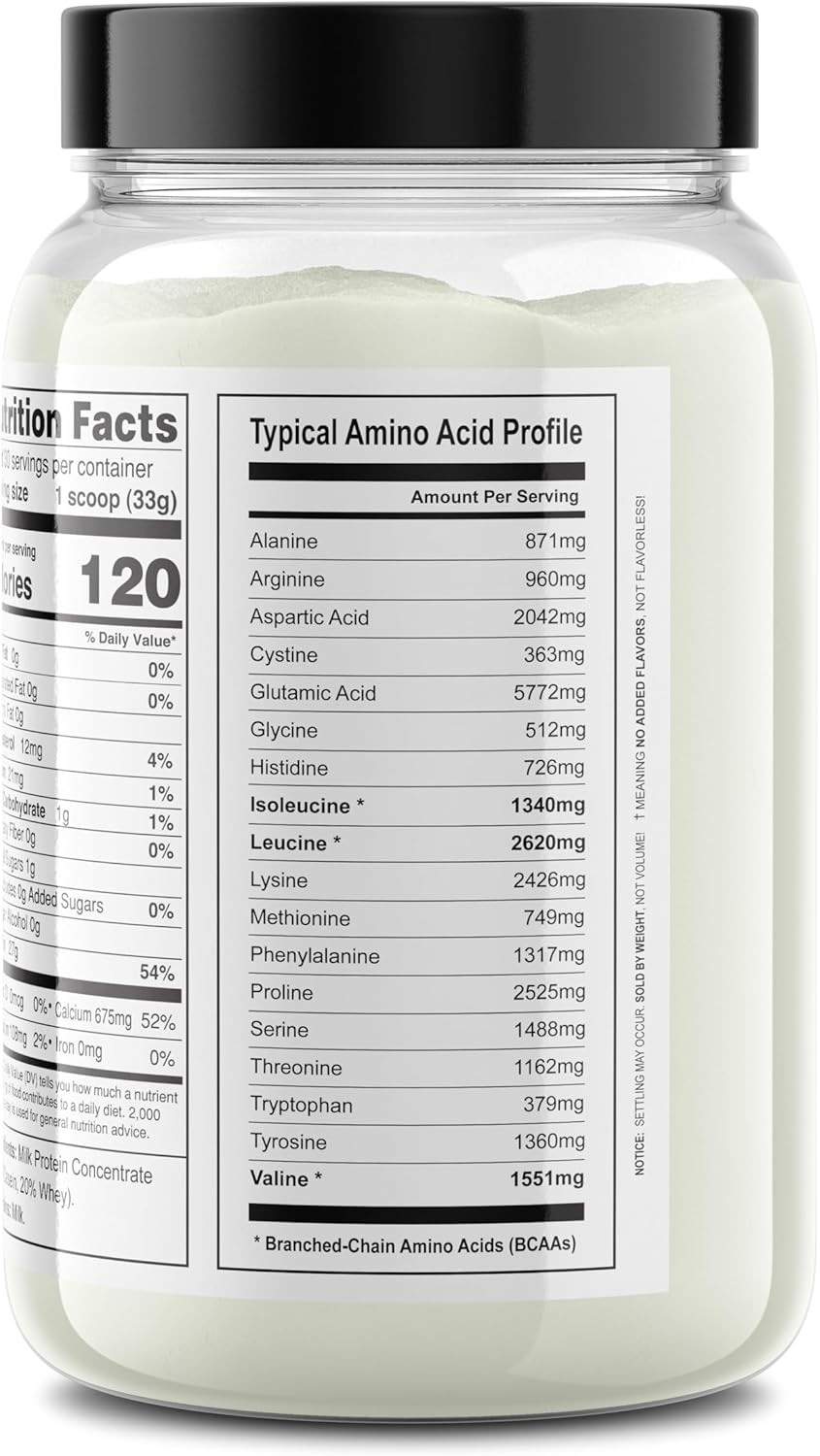 Organic Milk Protein Powder with 80% Casein and 20% Whey - Hormone Free, No Sugar Added (2.2lb, Unflavored)