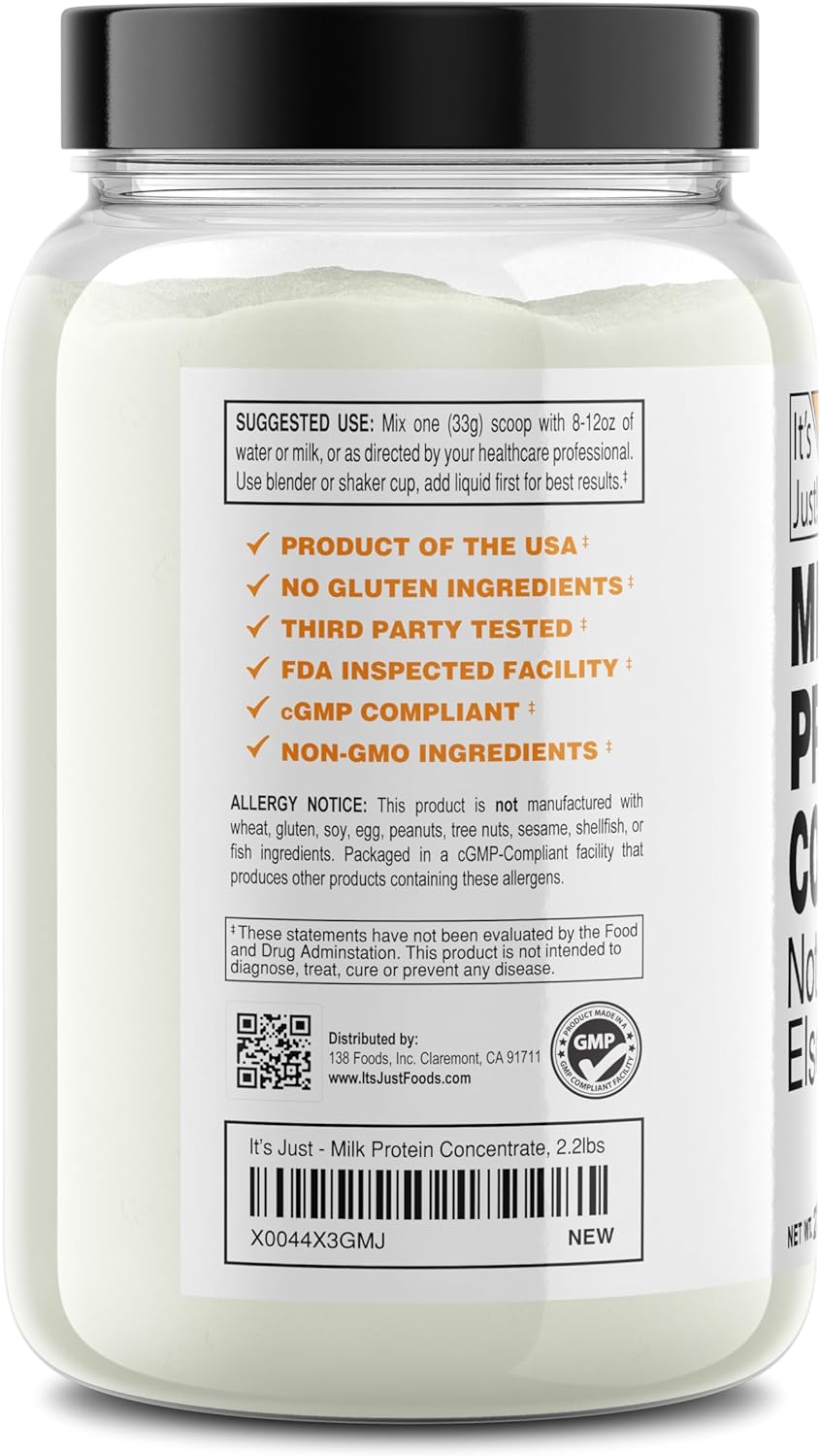 Organic Milk Protein Powder with 80% Casein and 20% Whey - Hormone Free, No Sugar Added (2.2lb, Unflavored)