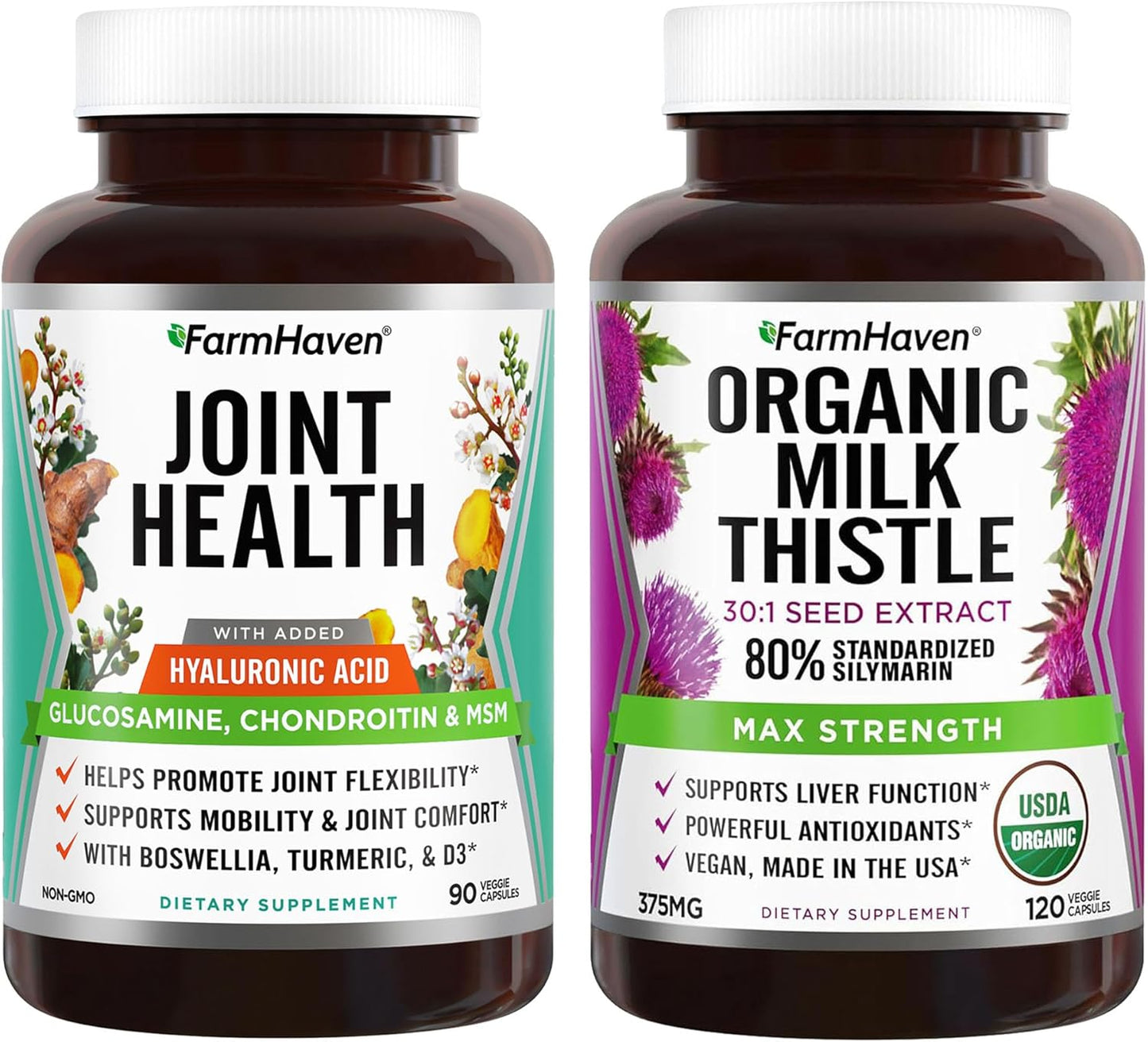Organic Milk Thistle and Glucosamine Chondroitin Supplement by FarmHaven - USDA Certified