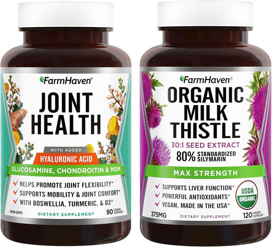 Organic Milk Thistle and Glucosamine Chondroitin Supplement by FarmHaven - USDA Certified