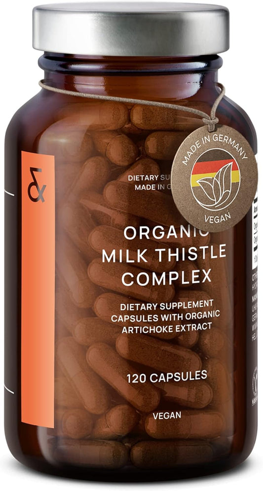 Organic Milk Thistle & Artichoke Extract Complex Capsules for Liver Support & Detox - 120 ct - Vegan - Made in Germany