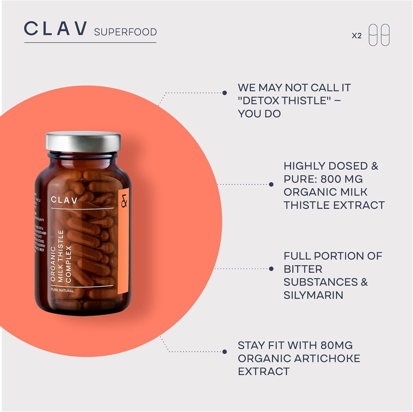 Organic Milk Thistle & Artichoke Extract Complex Capsules for Liver Support & Detox - 120 ct - Vegan - Made in Germany