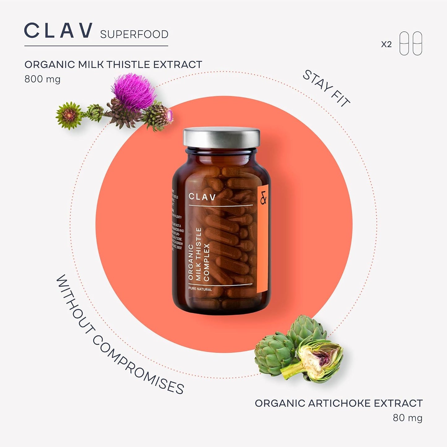 Organic Milk Thistle & Artichoke Extract Complex Capsules for Liver Support & Detox - 120 ct - Vegan - Made in Germany