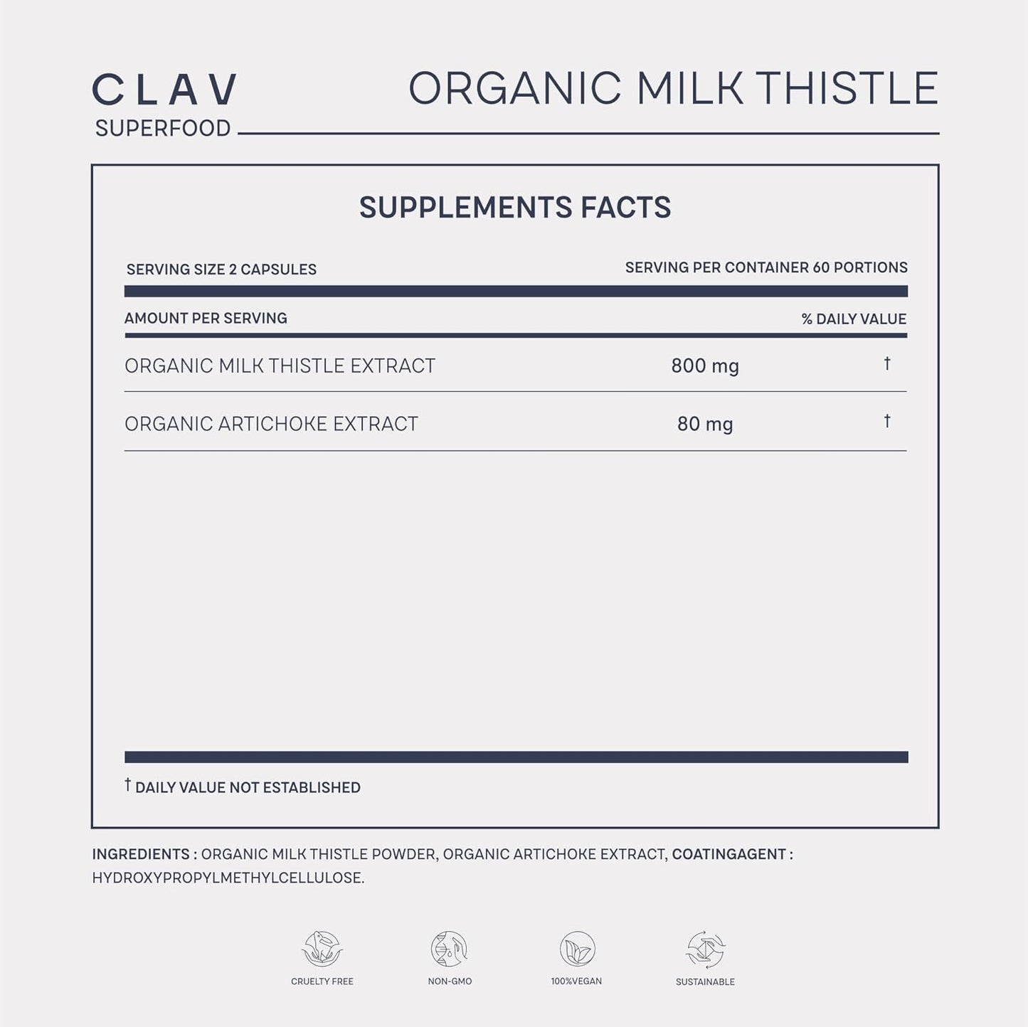 Organic Milk Thistle & Artichoke Extract Complex Capsules for Liver Support & Detox - 120 ct - Vegan - Made in Germany