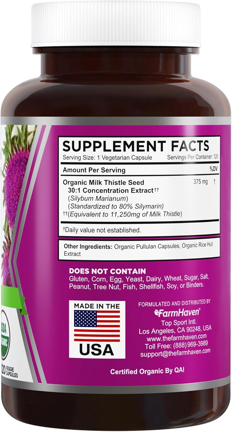 Organic Milk Thistle Capsules - 30X Concentrated Seed Extract, 80% Silymarin - Liver & Health Support - Non-GMO - 360 Vegan Capsules