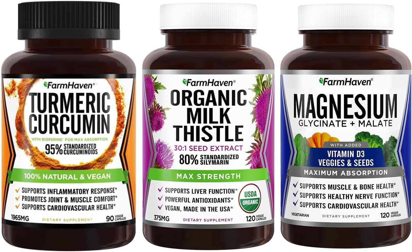 Organic Milk Thistle Capsules with Turmeric Curcumin, BioPerine Black Pepper, Magnesium Glycinate & Malate - FarmHaven