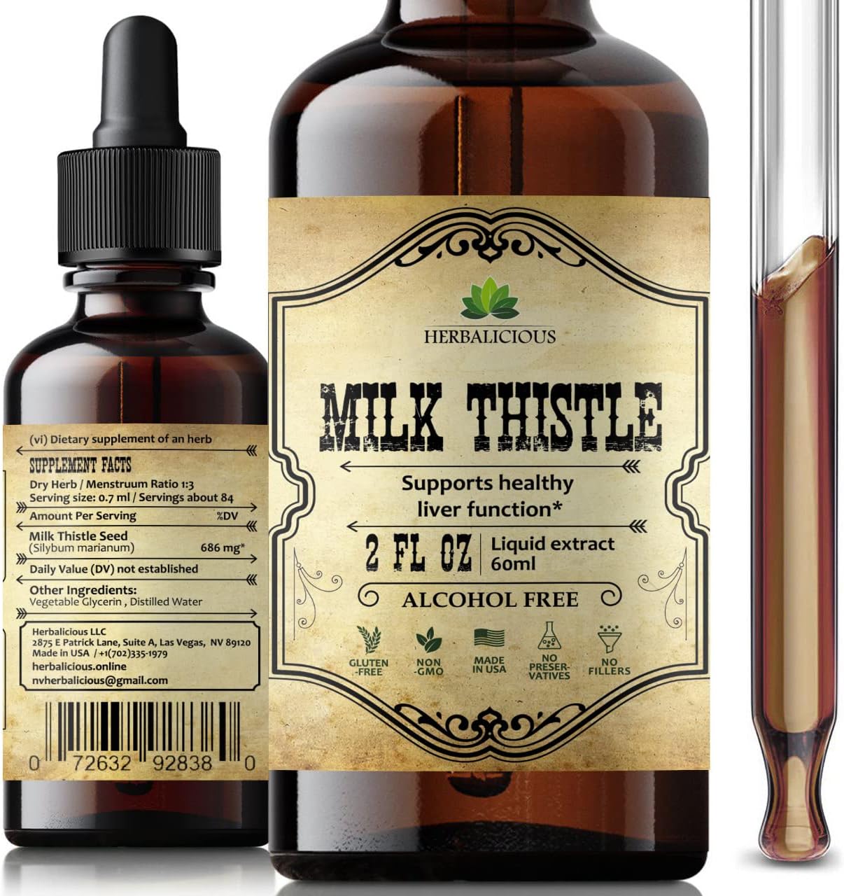 Organic Milk Thistle Extract Liquid Drops - Liver Detox Support, Immune Boost, Skin Health - Silymarin Supplement - 2 fl Oz