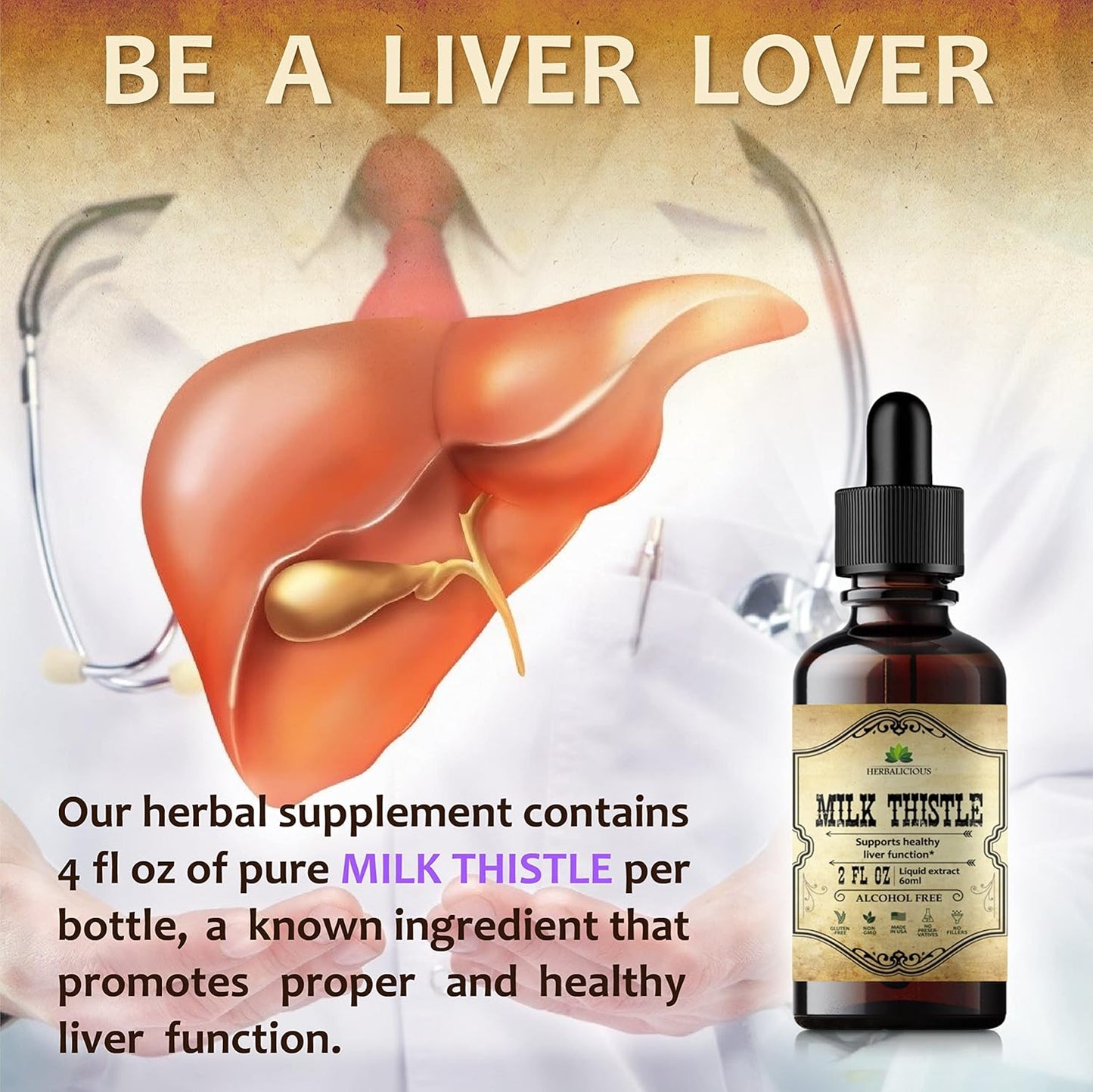 Organic Milk Thistle Extract Liquid Drops - Liver Detox Support, Immune Boost, Skin Health - Silymarin Supplement - 2 fl Oz