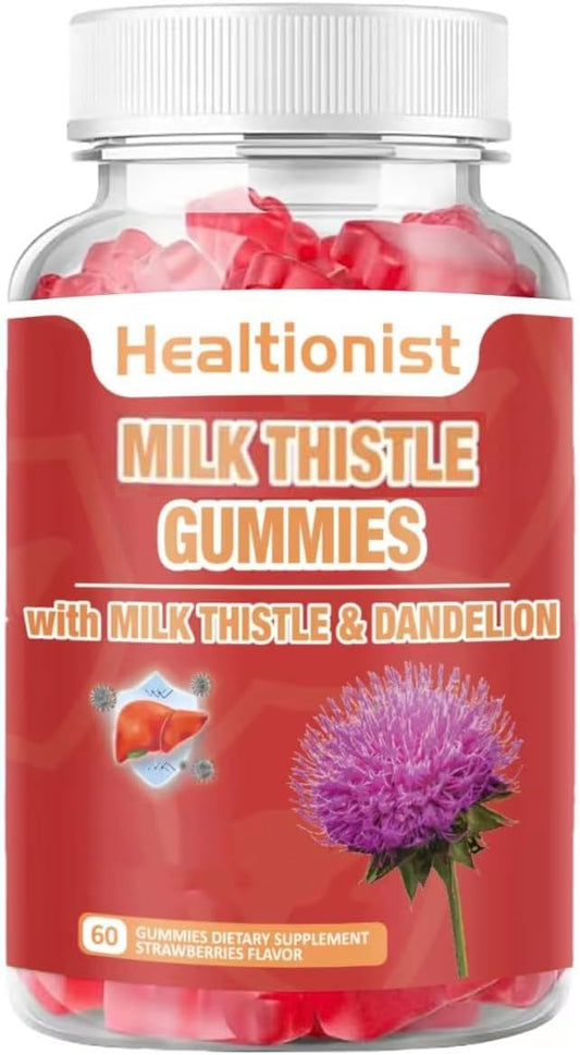 Organic Milk Thistle Gummies for Liver Detox & Repair - Antioxidant Support - 60 Vegan Ct
