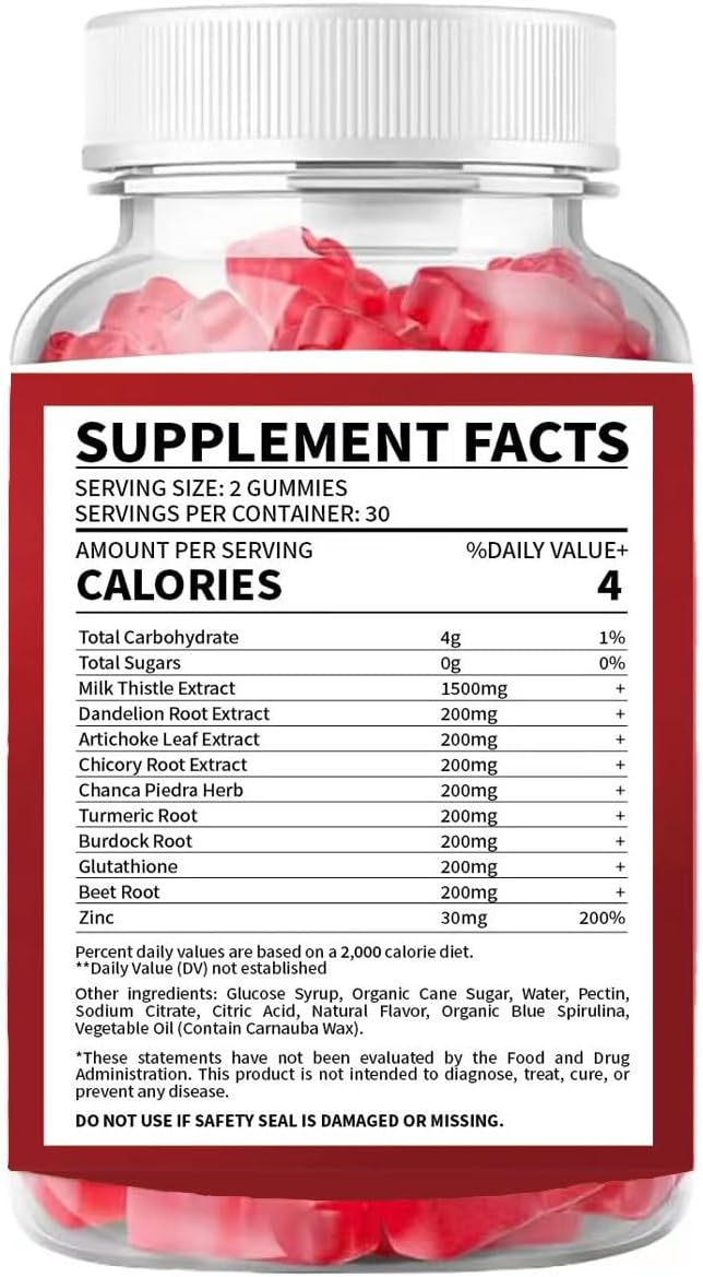 Organic Milk Thistle Gummies for Liver Detox & Repair - Antioxidant Support - 60 Vegan Ct