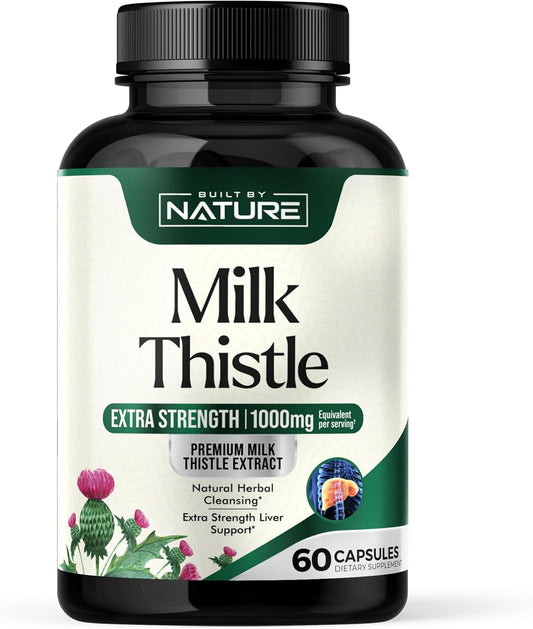 Organic Milk Thistle Liver Detox Supplement - 1000mg Silymarin & Dandelion Root - Herbal Cleanse for Liver Health - Non-GMO - 60 Capsules