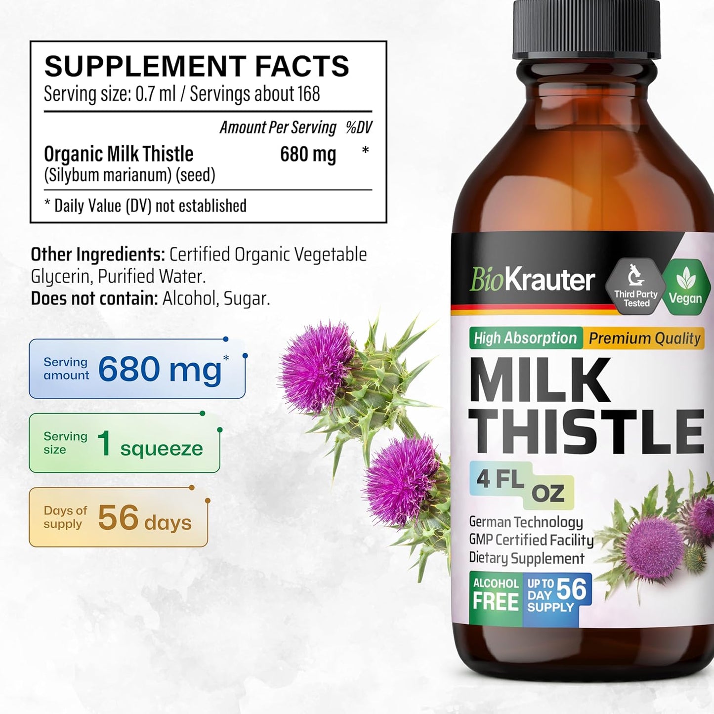 Organic Milk Thistle Tincture & Stinging Nettle Capsules Bundle - 4 Fl. Oz. & 250 Count