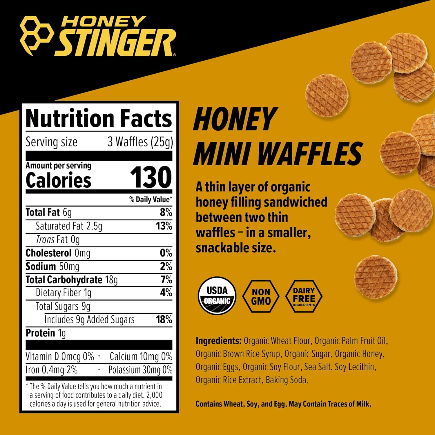 Organic Mini Honey Waffles for Energy & Performance | Sports Nutrition for Exercise | Pre & Post Workout Fuel | 5 Bags, 26.5 oz