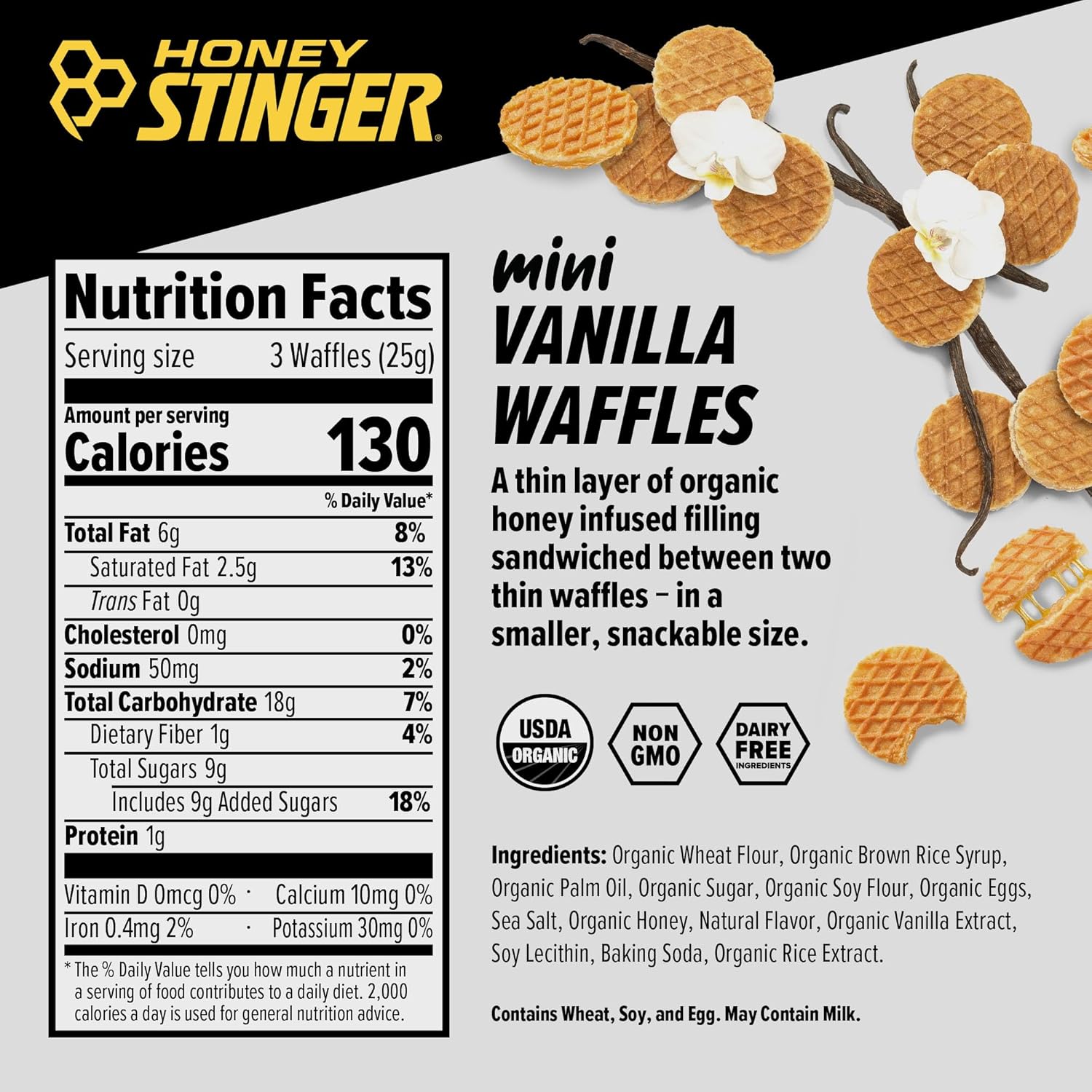 Organic Mini Vanilla Waffles for Energy and Endurance | Sports Nutrition for Exercise | Pre & Post Workout Snack | 5 Bags, 26.5 oz