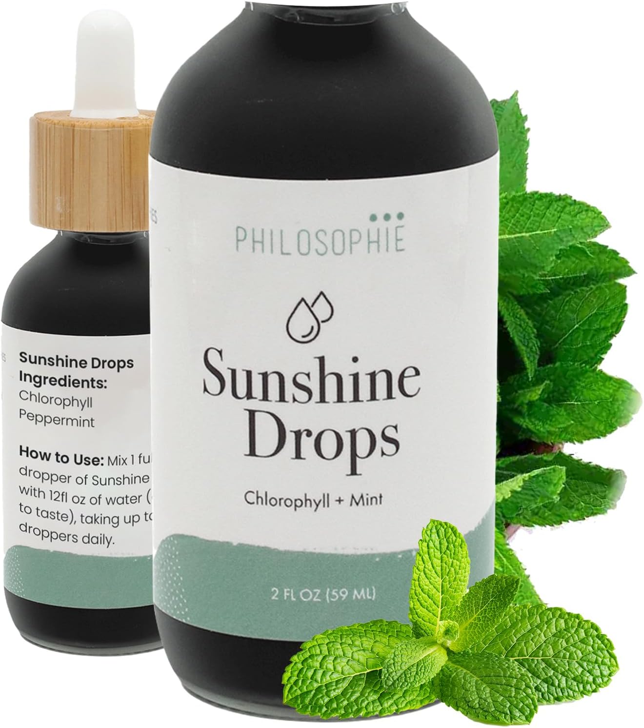 Organic Mint Chlorophyll Drops for Water - Internal Deodorant & Detox - Natural Energy Boost - Vegan & Non-GMO - 2oz.