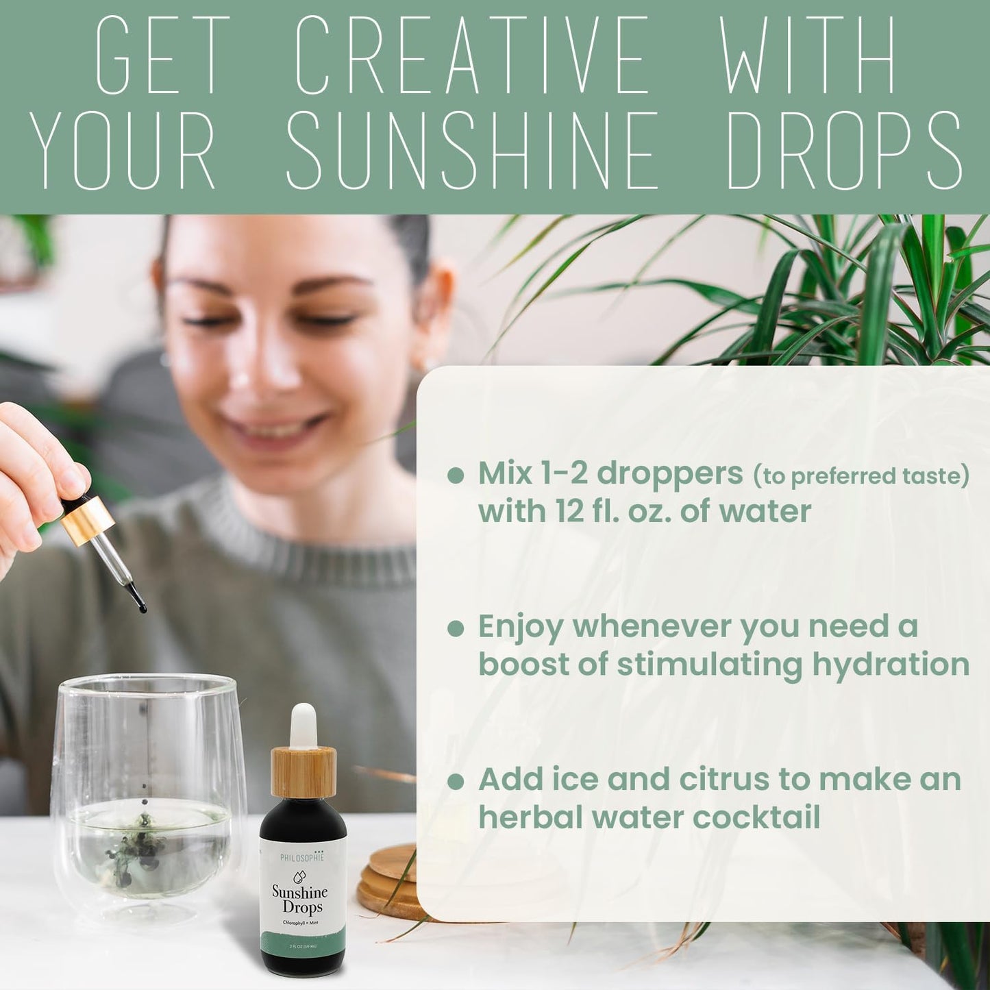 Organic Mint Chlorophyll Drops for Water - Internal Deodorant & Detox - Natural Energy Boost - Vegan & Non-GMO - 2oz.