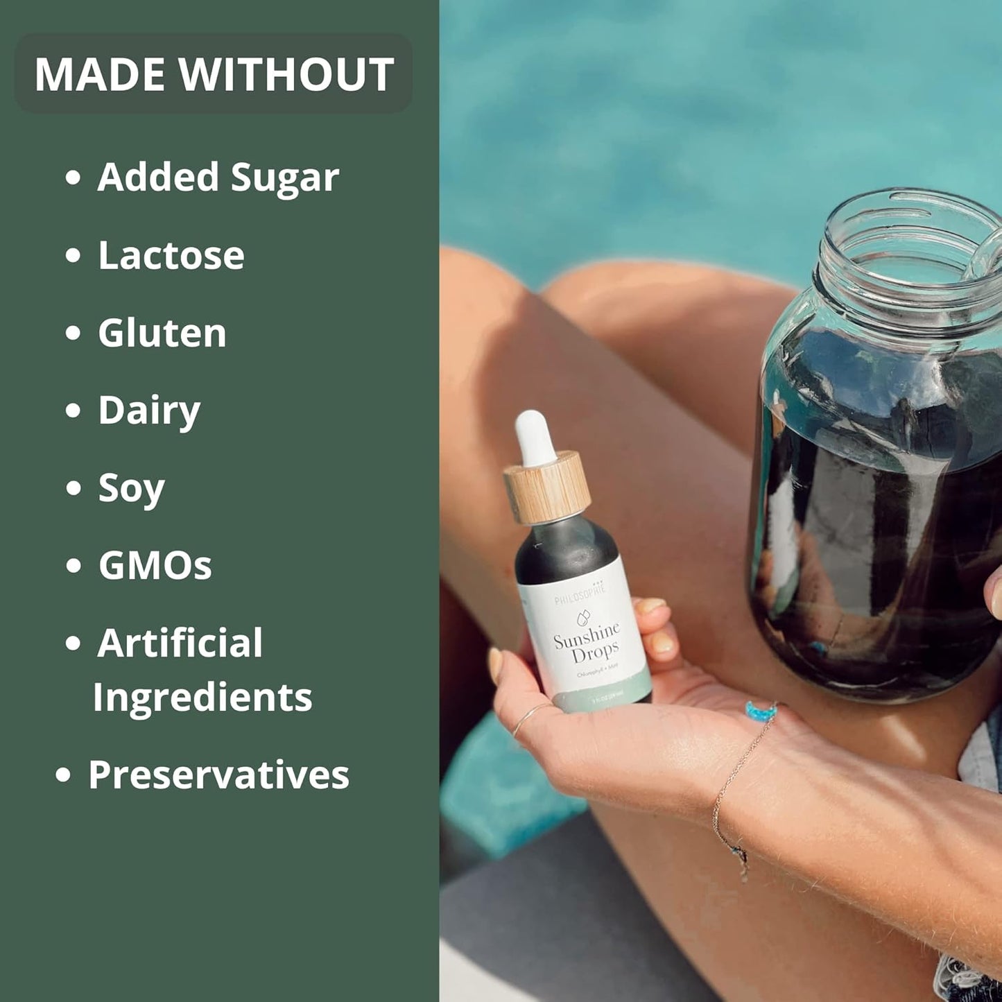 Organic Mint Chlorophyll Drops for Water - Internal Deodorant & Detox - Natural Energy Boost - Vegan & Non-GMO - 2oz.