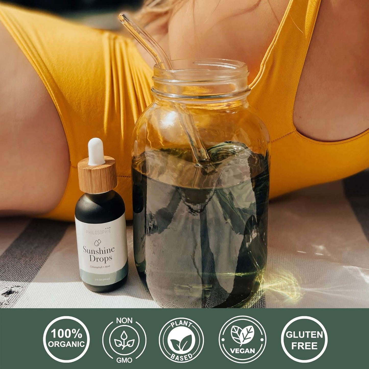 Organic Mint Chlorophyll Drops for Water - Internal Deodorant & Detox - Natural Energy Boost - Vegan & Non-GMO - 2oz.