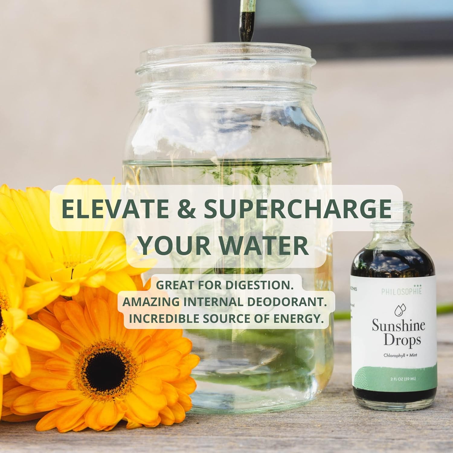 Organic Mint Chlorophyll Drops for Water - Internal Deodorant & Detox - Natural Energy Boost - Vegan & Non-GMO - 2oz.