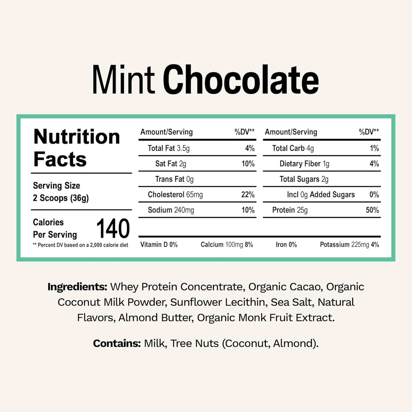 Organic Mint Chocolate Grass-Fed Whey Protein Powder - 25g Protein, No Artificial Ingredients - Sugar-Free, Gluten-Free, Soy-Free - 2.4 lbs