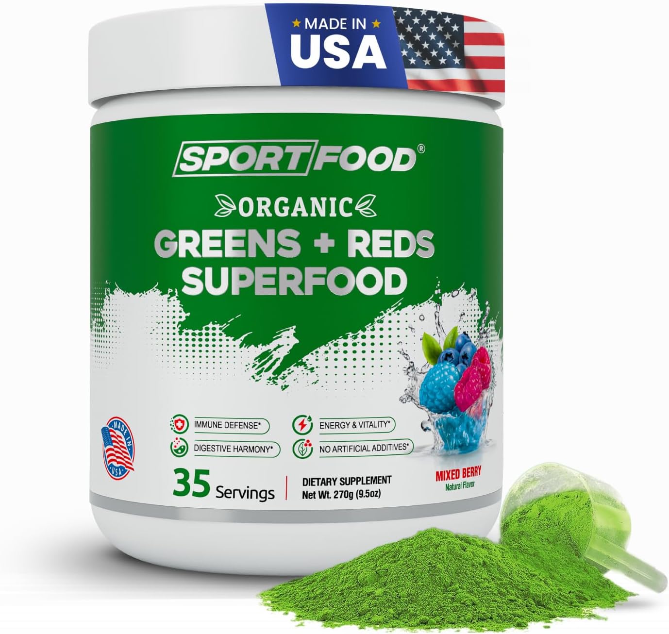 Organic Mixed Berry Superfood Powder with 25+ Fruits & Veggies - Energizing & Antioxidant-Rich Smoothie Mix | Keto-Friendly & Prebiotic | 35 Servings