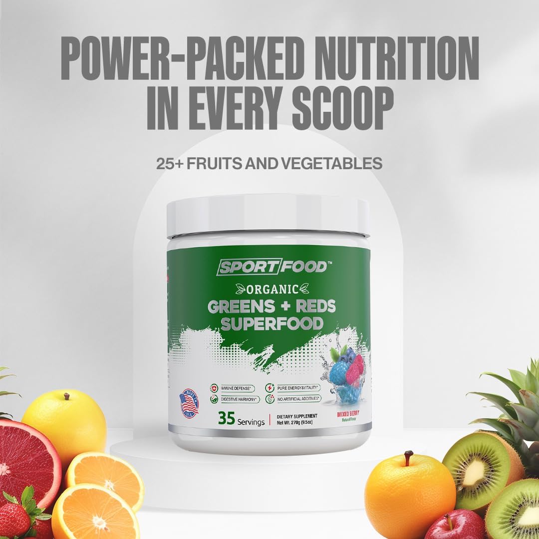 Organic Mixed Berry Superfood Powder with 25+ Fruits & Veggies - Energizing & Antioxidant-Rich Smoothie Mix | Keto-Friendly & Prebiotic | 35 Servings