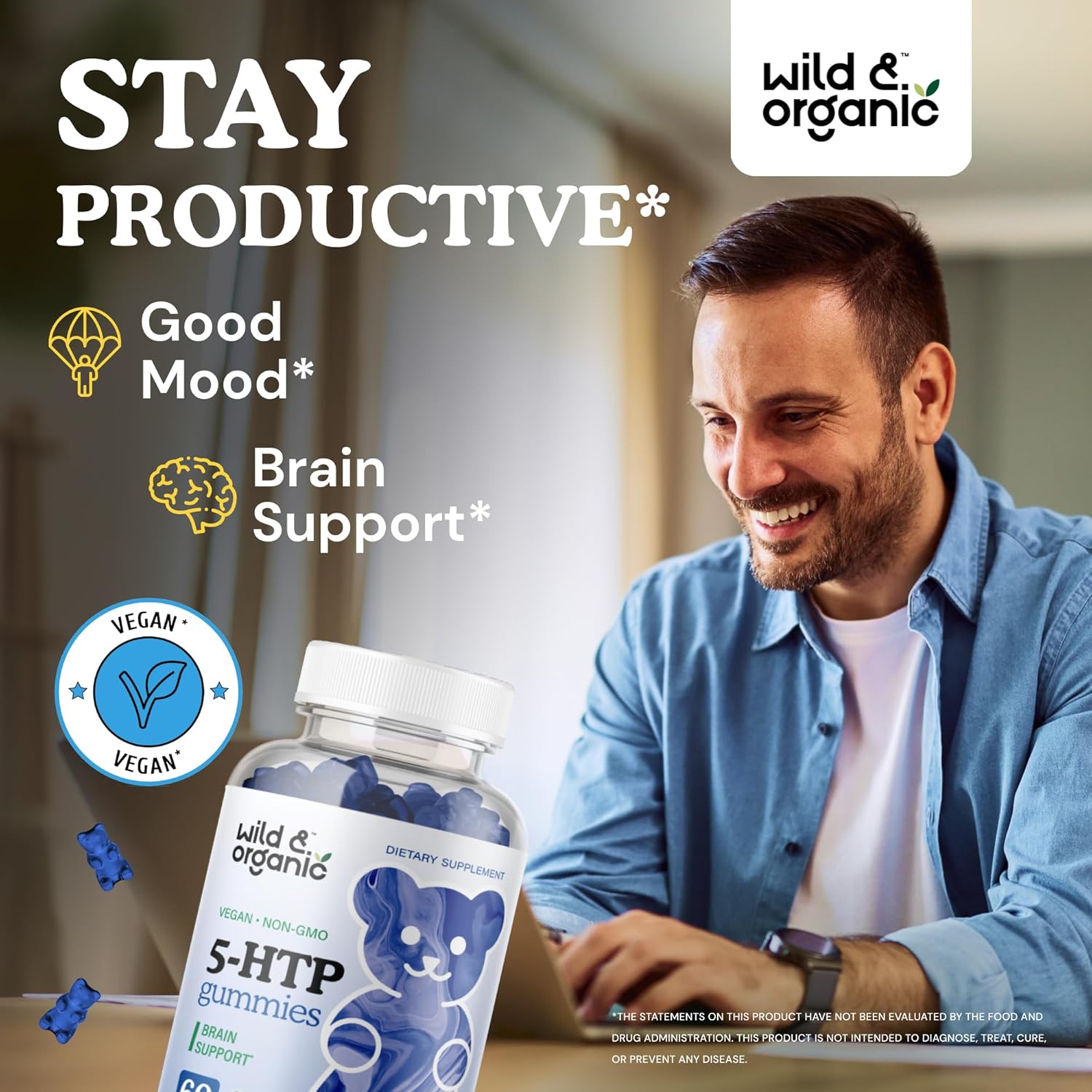 Organic Mood Support Bundle: Wild Tincture & 5-HTP Gummies 4 fl oz