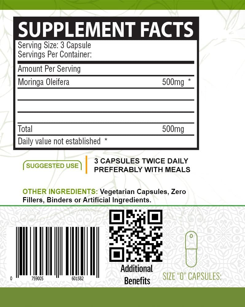 Organic Moringa Capsules - 60 Count Bottle by NutreeVit