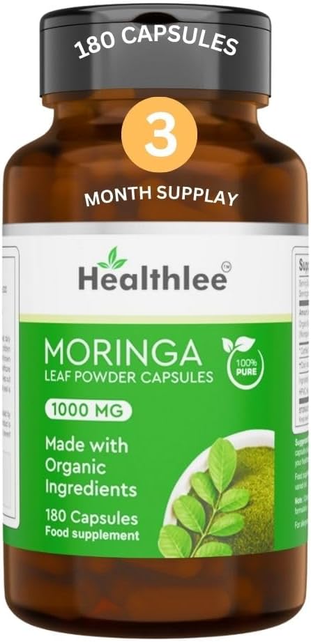 Organic Moringa Capsules 1000 mg | Pure Moringa Oleifera Leaf Powder Supplement | Single Origin, 100% Pure Moringa Powder