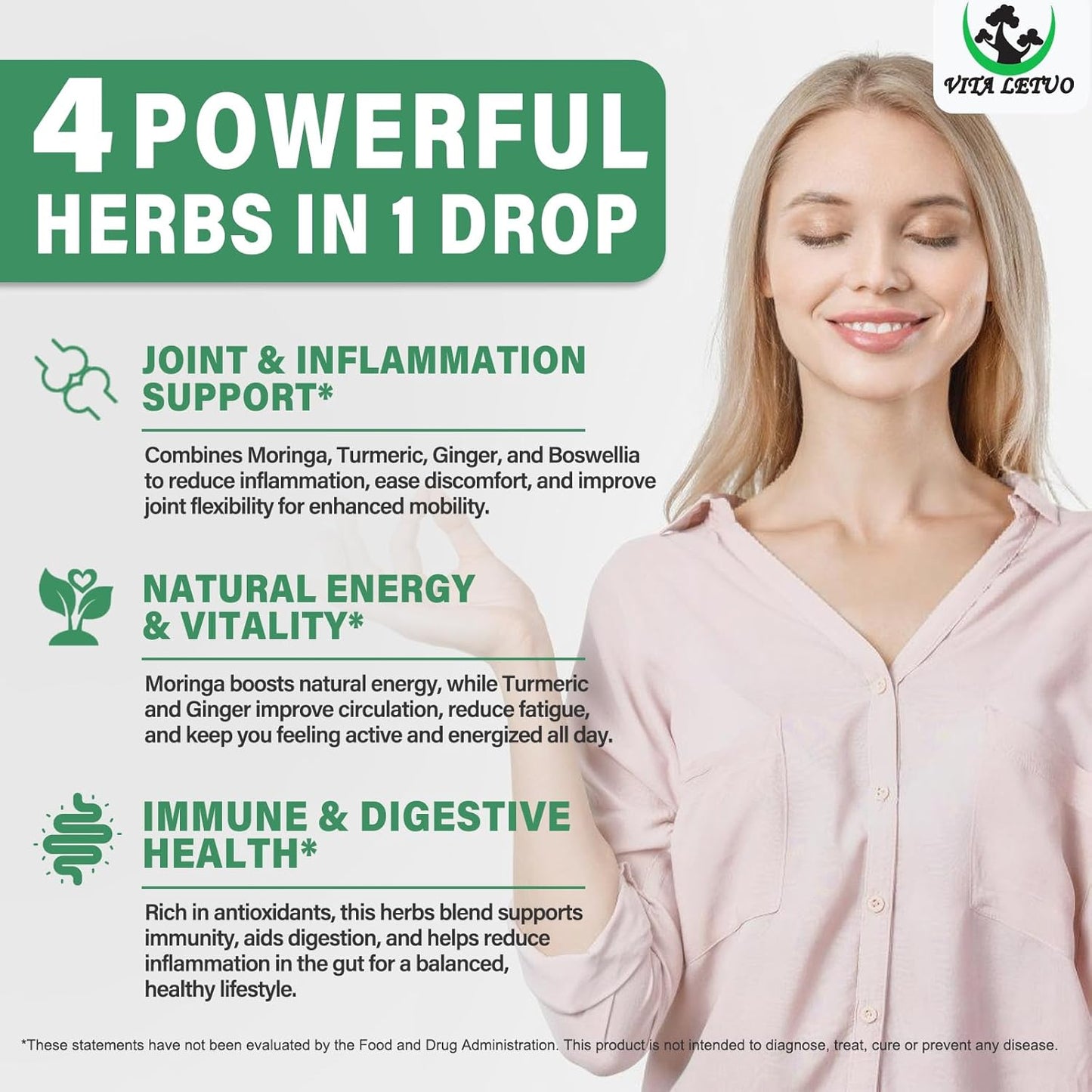 Organic Moringa Drops with Turmeric, Ginger, and Boswellia for Energy, Skin, and Gut Health - High Absorption Green Superfood Liquid Formula with Essential Nutrients