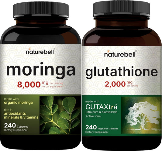 Organic Moringa & Glutathione Bundle Pack - 8000mg Moringa, 2000mg Glutathione Per Serving - Antioxidant Support - BoostGo Australia