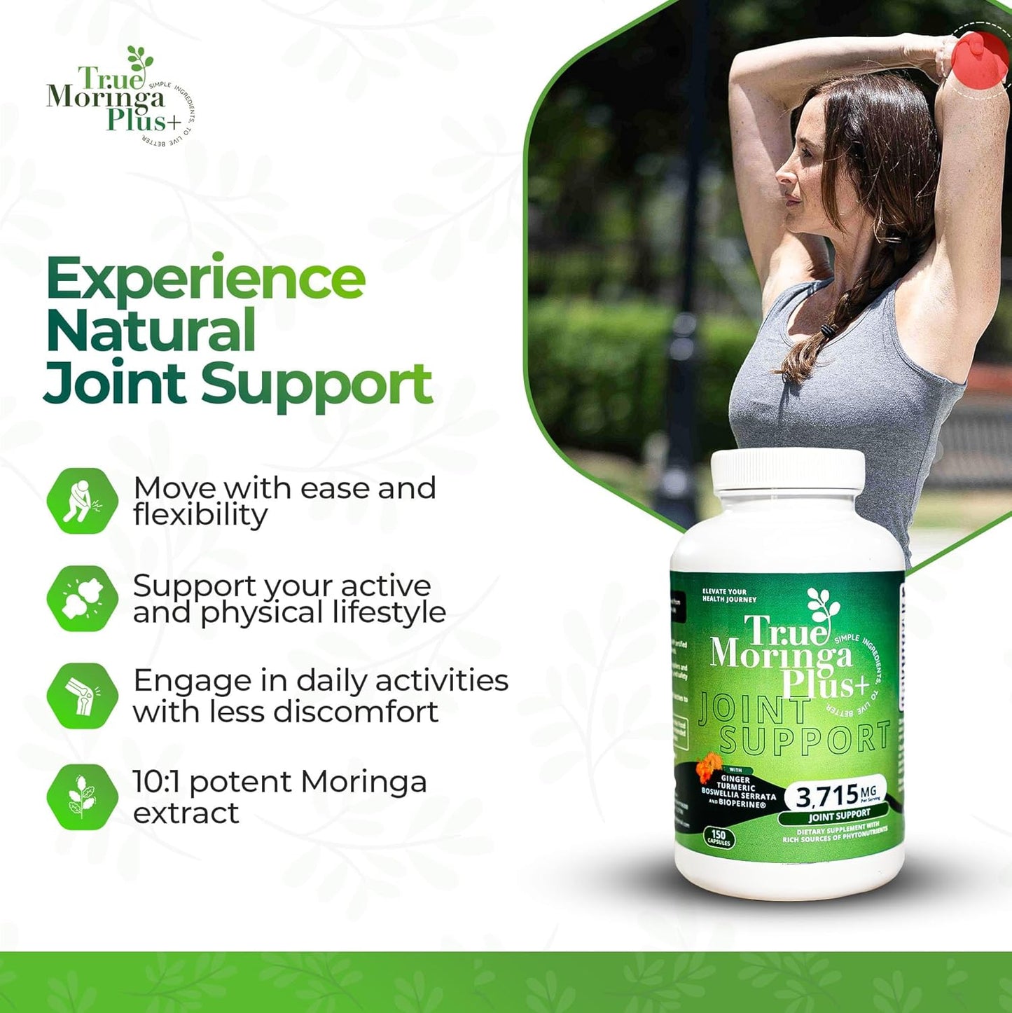 Organic Moringa Joint Support Supplement with Turmeric & Ginger | 20,000mg Extract | Extra Strength Antioxidant for Adults | 150 Capsules - BoostGo Australia