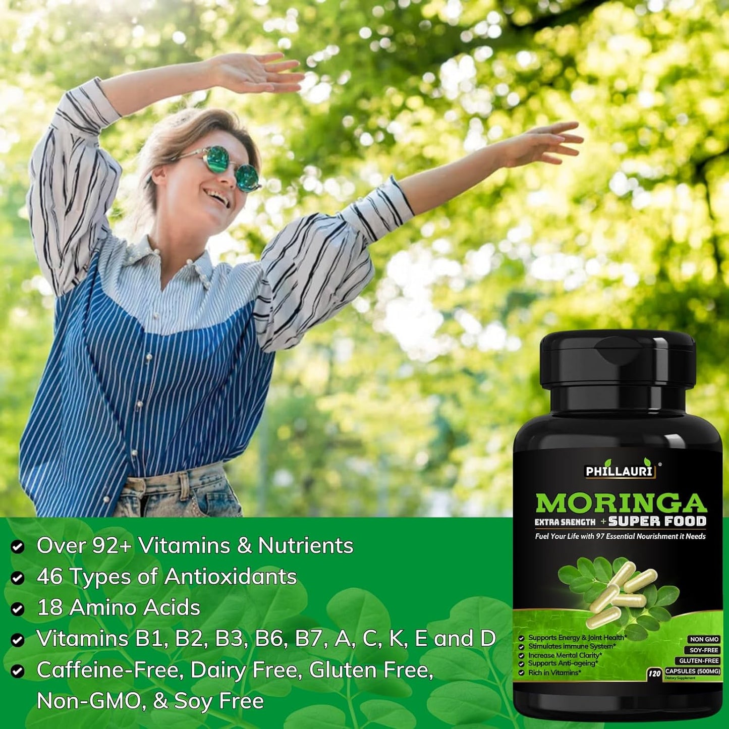 Organic Moringa Leaf Capsules | Pure Himalayan Supplement | 240 Count (2 Pack)