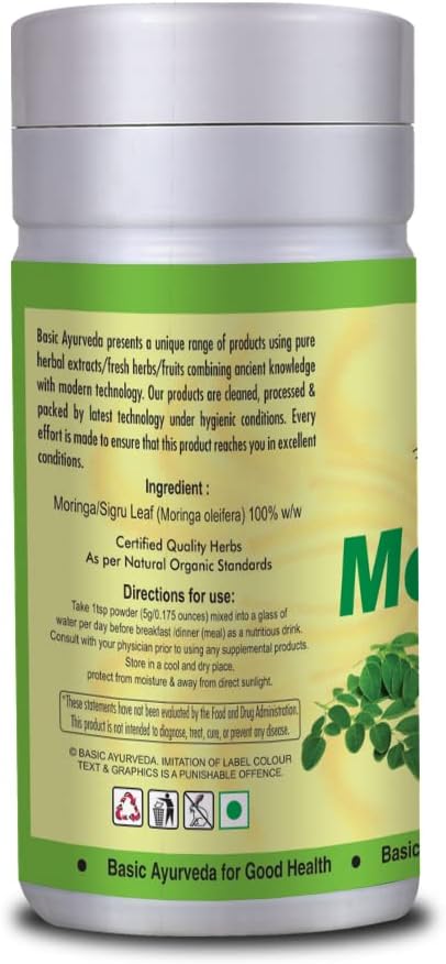 Organic Moringa Powder 3.53 Oz - Natural Vitamin C Source for Tea & Smoothies - Ayurvedic Joint Support Supplement