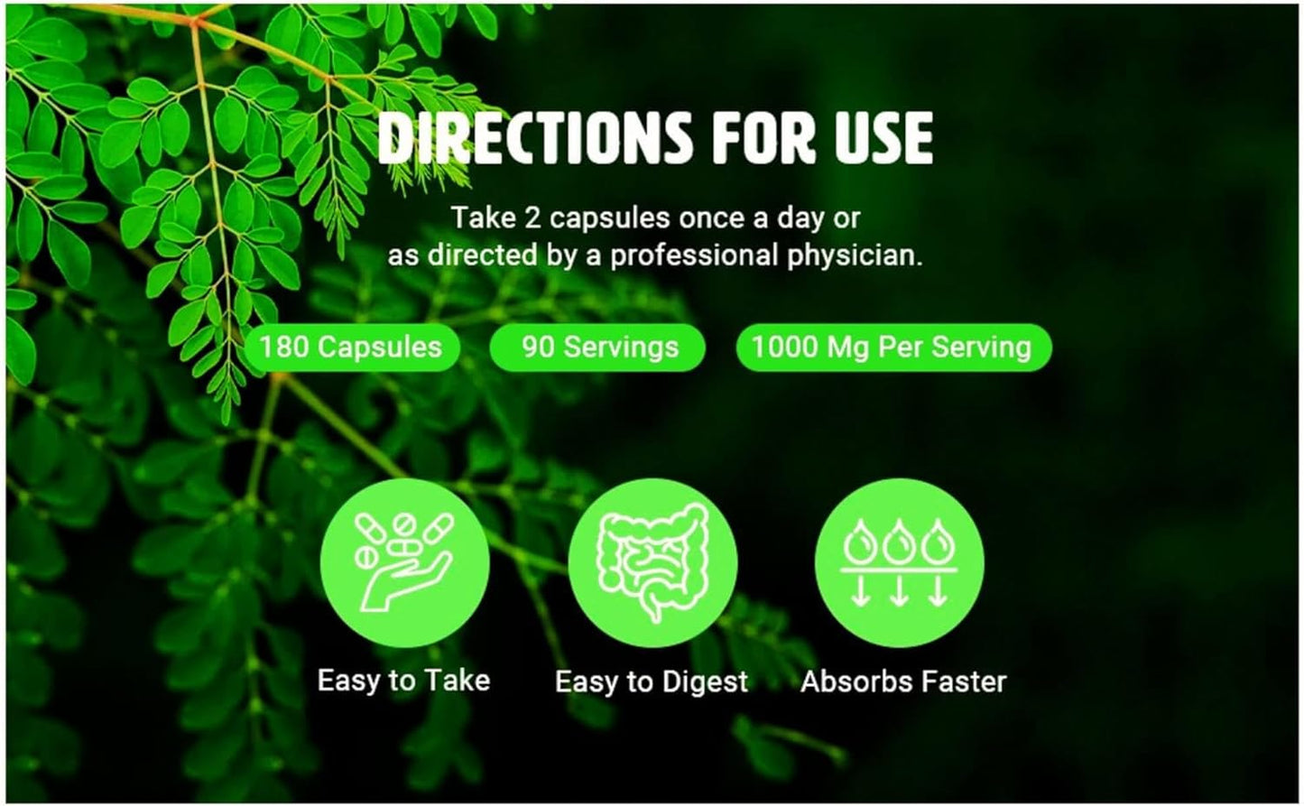 Organic Moringa Tablets with Turmeric and Black Pepper - 300 Pills, 5 Month Supply - 1000 Mg per Serving - Supports Digestive Health - Pack of 1