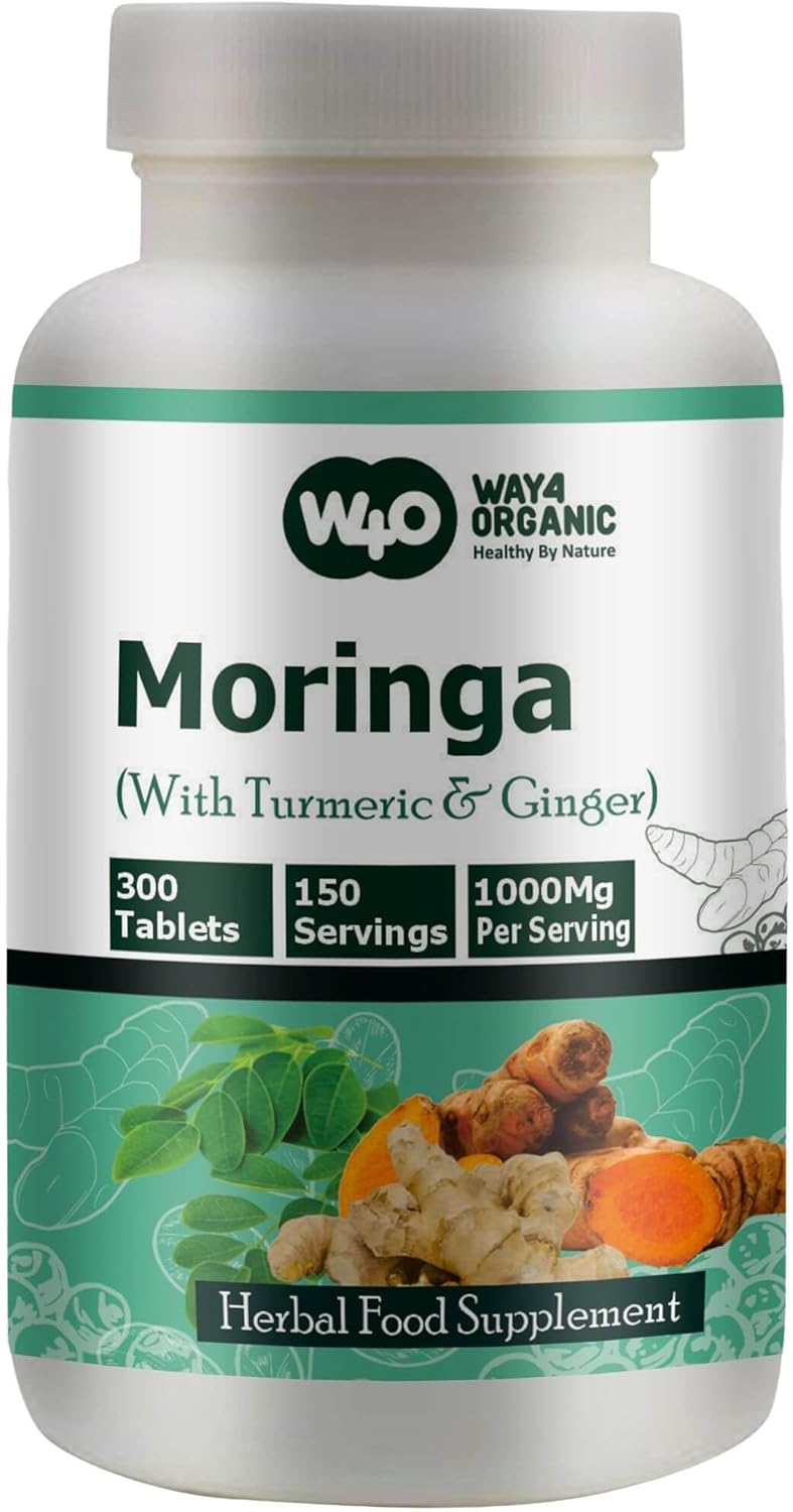 Organic Moringa, Turmeric, and Ginger Tablets - 300 Pills, 5 Month Supply - Supports Digestive Health - 1000 Mg per Serving