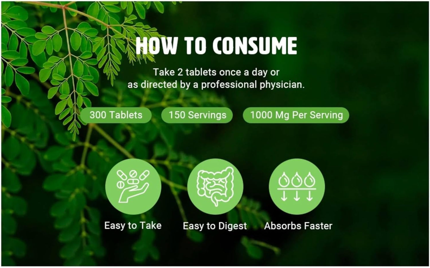 Organic Moringa, Turmeric, and Ginger Tablets - 300 Pills, 5 Month Supply - Supports Digestive Health - 1000 Mg per Serving