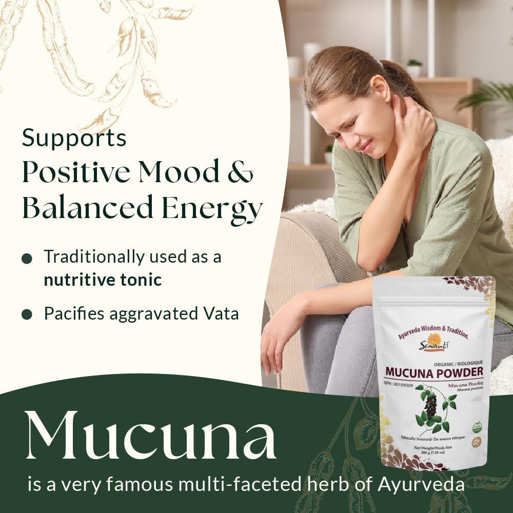 Organic Mucuna Pruriens Powder Supplement - 200g - Vegan & Gluten Free - Sewanti Herbal Powder